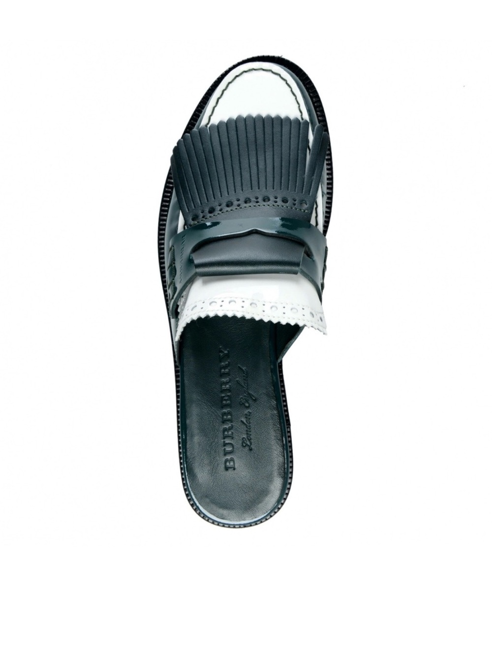 Burberry Women's Patent Kiltie Loafers in Dark Green and White - Picture 6 of 6